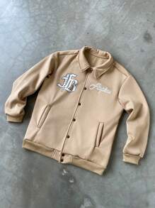 Manfinity Homme Men's Casual Everyday Letter Print Oblique Pocket Jacket, Autumn - Multicolor - View 4