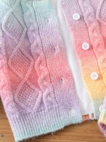 Baby Girls Thick Gradient Color Sweater Co-Ord Sets, Adorable & Elegant Soft Fuzzy Mohair Knitted Pullover Suit For Autumn/Winter Outings, Home, Party Occasions - Multicolor - View 7