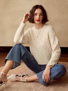 MOTF SOLID DROP SHOULDER CABLE KNIT SWEATER - Apricot - View 6