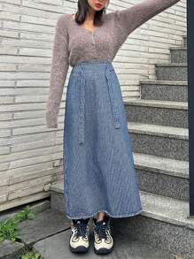DAZY Women's Tie Waist Striped Maxi Casual Skirt Fall,Winter - Blue - View 8