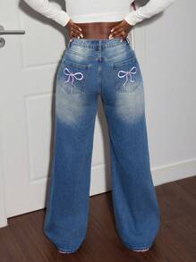 SHEIN SXY Jeans de mujer de tela vaquera azul, de talle bajo y pierna ancha, sexy