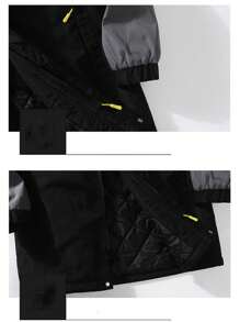 Gym Rark Boyfriend Style Men's Casual Color Block Zip-Up Hooded Ski Jacket With Drawstring, Suitable For Autumn Outings - Black - View 5