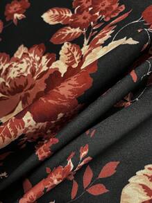 SHEIN Clasi 立领松紧腰花卉印花连衣裙，浪漫风格，秋冬 - 亮橙色 - 查看 5