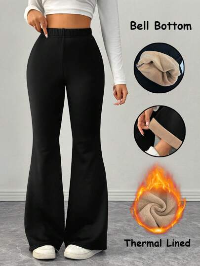 Chiquease 女式修身喇叭裤，带保暖内衬，休闲保暖裤