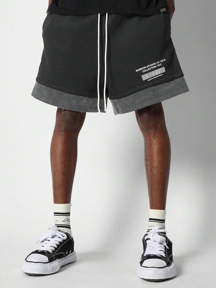 Double Layer Washed Short With Front Graphic Print