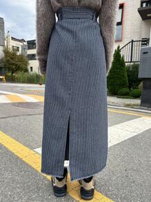 DAZY Women's Tie Waist Striped Maxi Casual Skirt Fall,Winter - Blue - View 2