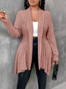 Maweii Plus Size Autumn Casual Everyday Ribbed Front Cardigan Sweater Fall Winter Cloth For Women - Dusty Pink - View 4