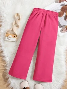 SHEIN Quần nỉ thể thao ngoài trời đa năng cho bé gái - Màu Hồng Tươi - Xem 2