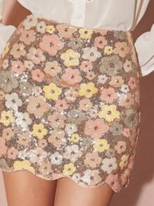 Enchnt 女士花卉图案细节简约 A 字裙，休闲与度假 - 金色 - 查看 3