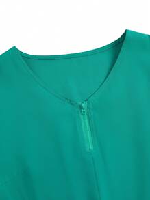 TaskEZ Solid Color V-Neck Half Zip Front Pocket Long Sleeve Top & Pants Nurse Scrub Uniform Set Set Scrub Set Nurse Dresses Scrub Tops Scrub Bottoms Lab Coats Scrub Outwear