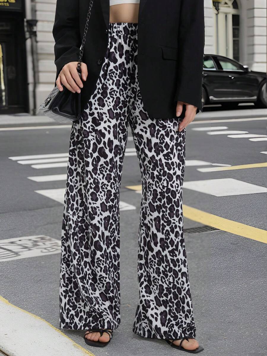 INAWLY Quần ống rộng họa tiết da báo thời trang rộng rãi cho nữ - Nhiều màu - Xem 1