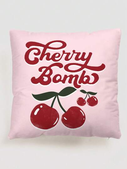 Kawaii 1 غطاء وسادة مطبوع عليه الكرز الحلو والحروف، بدون حشو الوسادة،غطاء وسادة زخرفية مربع مصنوع من قماش فضفاض لغرف المعيشة والنوم والمنزل والأريكة والسيارة، مناسب للاستخدام في جميع المواسم