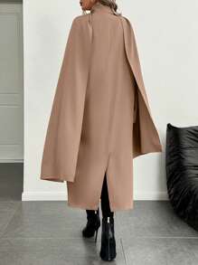 SHEIN Clasi Wrap Scarf Cape Double-Breasted Straight Long Coat Fall Cloth For Women - Khaki - View 2