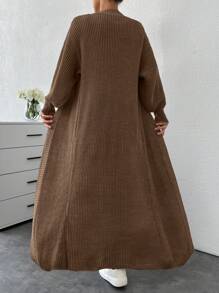 SHEIN Tall Drop Shoulder Open Front Longline Cardigan - Brown - View 2