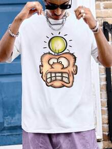 Manfinity Dauomo 男士卡通印花圆领休闲短袖 T 恤 - 白色 - 查看 4