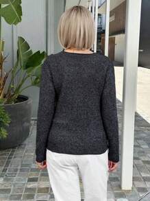 Miaspire Women Casual V-Neck Long Sleeve Contrast Lace Sweater For Everyday Wear, Autumn/Winter