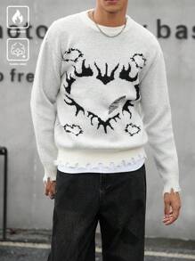 Manfinity EMRG Jersey informal de cuello redondo de manga larga con estampado de corazones para hombre, apto para otoño/invierno