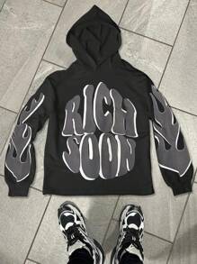 Manfinity Streetrush Men's Casual Letter Print Loose Fit Hoodie, Autumn/Winter