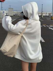 DAZY 女士宽松休闲刺绣蝴蝶结连帽抓绒卫衣，长袖上衣，秋季服装，冬季连帽衫 - 白色 - 查看 6