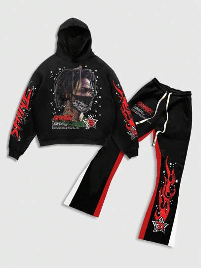 Street Life Set de 2 piezas (sudadera y pantalones) con estampado urbano para hombre, adecuado para uso casual en primavera/verano