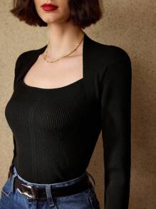 MOTF PREMIUM EFFEN VIERKANTE HALS SLIM FIT GERIBBELD TRUI
