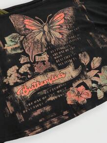 ROMWE Fairycore 4 chiếc áo thun tay dài hở vai họa tiết bướm cổ điển cho nữ cỡ lớn - màu đen - Xem 4