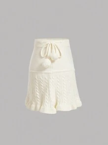 SHEIN MOD 女士奶油色针织中长裙，配侧系带和荷叶边下摆 - 杏色 - 查看 5