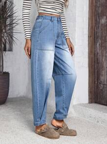 SHEIN LUNE Women's Simple Front Button Pockets Casual Jeans, For Everyday Wear - Blue - View 3