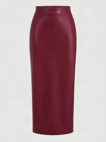SHEIN Privé New Elegant Luxury Burgundy High Waist Slim Fit Mini Skirt, Autumn/Winter