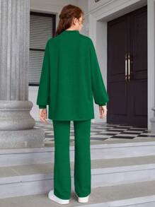 Bộ 2 áo thun tay dài cổ trễ vai trơn cho bé gái tuổi teen và quần dài - màu xanh lá - Xem 2