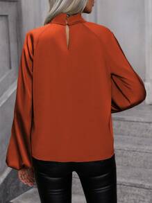 SHEIN Clasi Women Solid Color Long Sleeve Hollow Simple Casual Shirt Fall Cloth For Women - Burnt Orange - View 2