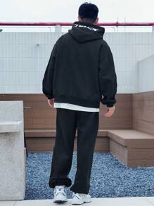 DAZY Men's Letter Embroidered Sweatshirt Set, Autumn Hoodie - Black - View 2