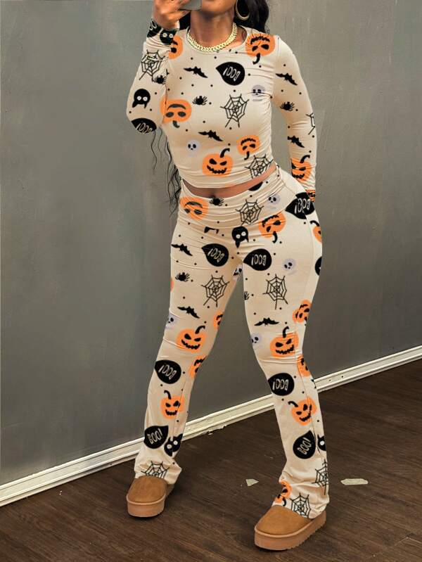 Women Clean Girl Round Neck Long Sleeve T-Shirt And Pants Casual Versatile Set, Spring