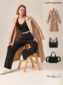 GLOWMODE Pantalones rectos con bolsillos laterales, cintura ajustable con cordón, bajo con abertura, de fibra de modal y forro polar, para uso casual en otoño e invierno - Negro - Ver 6