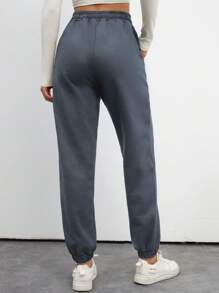 Cottnline Cotton Tall Ladies' Drawstring Waist Solid Color Jogging Pants - Dark Grey - View 2