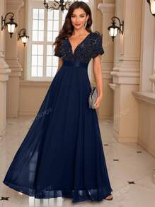 UNITHORSE UNITHORSE Sequin Spliced Formal Dress Elegant Prom Wedding Guest Gown, For Graduation Dress, Bride Dress, Birthday Women Outfits,Party Dress,Evening