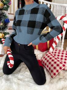 Chiquease 女士简约格子针织套头毛衣，休闲日常穿搭，秋冬款 - 彩色 - 查看 4