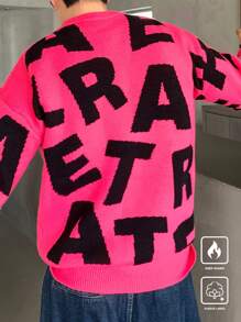 Claim Dot Men's Casual Letter Pattern Crew Neck Long Sleeve Knit Sweater, Autumn/Winter