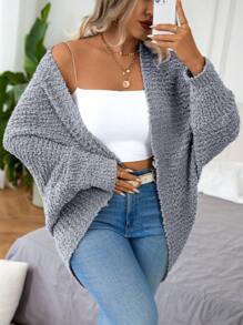 Calvaya Cárdigan de manga larga con abertura frontal para talla grande, uso casual de diario, para el invierno - Gris Claro - Ver 5