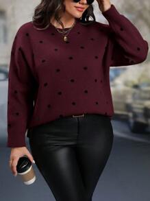 SHEIN LUNE Suéter holgado de talla grande, de hombro caído y estampado de lunares, adecuado para otoño e invierno