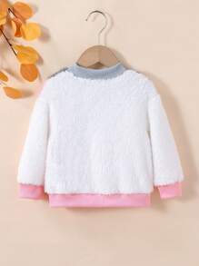 Baby Girl Cute Fashionable Casual Standing Collar Embroidered Smiling Face Pink Faux Leather Jacket, Autumn/Winter - Multicolor - View 2