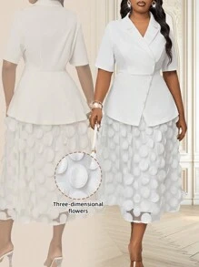 SHEIN Lady Autumn And Winter Elegant Plus Size Long Sleeve A Line Dress Asymmetrical Appliques White Plus Size Co-Ords Lace Skirt Women Outfit Sets Women Skirt Set White Lace Skirt White Fluffy Skirt Women White Outfit Sets Professional Clothes Spring And Summer Autumn And Winter Elegant Work Office Beige Woven Shirt Collar Straight Contrast Mesh Shirt Dress Midi Three Quarter Length Sleeve Plus Size Dresses