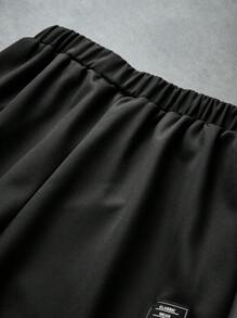 SHEIN Tween Boys Loose Fit Letter Graphic Drawstring Sweatpants - Black - View 5