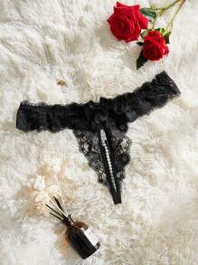 Seduluxe Plus Floral Lace Crotchless Thong, Open Crotch Thong