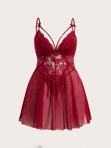 Classic Sexy Bielizna Erotyczna Rozmiar Plus Sznurówka kontrastująca Siateczka kontrastująca Oddzielany Prosty