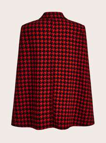 SHEIN Clasi Women's Fashion Versatile Red Houndstooth Print Notched Collar Split Sleeve Blazer Jacket For Autumn Winter Fall Women Outfits - Multicolor - View 12