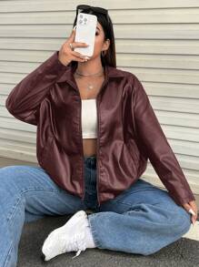 SHEIN EZwear Chaqueta casual con cremallera para tallas grandes para otoño/uso diario al aire libre