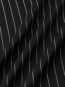 Black & White Striped Mid-Length Skirt, Slimming Design - Black and White - View 4