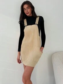 Aloruh Vestido peto de pana, estilo universitario, uso casual versátil, otoño/invierno - Caqui - Ver 4