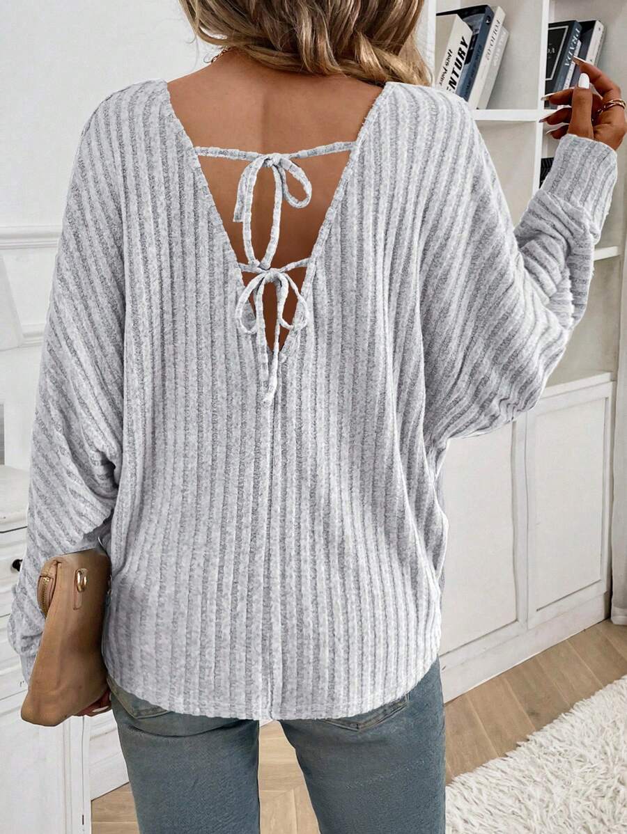 SHEIN PETITE 1pc Women Casual Loose Long Sleeve T-Shirt, Autumn/Winter - Grey - View 1